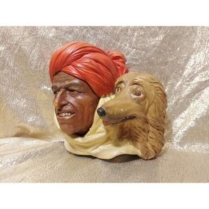 Vintage England Chalkware Wall Hanging Bust Afghani Man and Afghan Hound